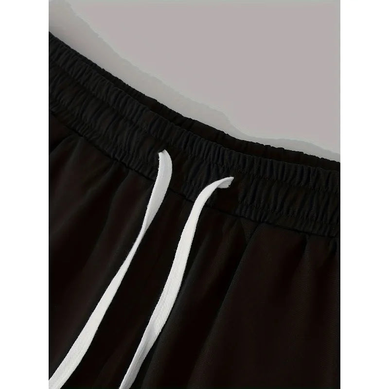 Men'S Casual Sports Shorts with Cross Print and Letter Design, Drawstring Waistband and Pockets, Summer Street Fashion