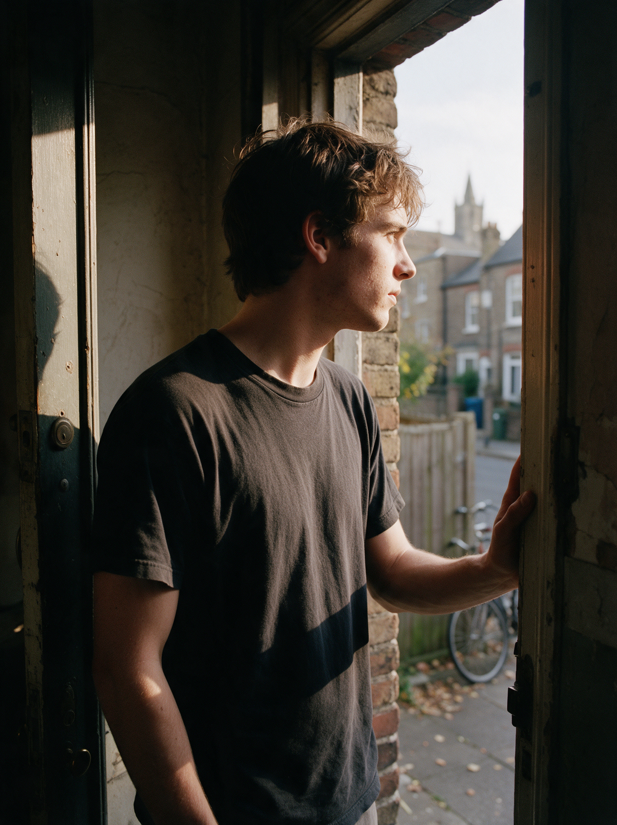 Unashamed Faith - figure in a doorway in warm afternoon light
